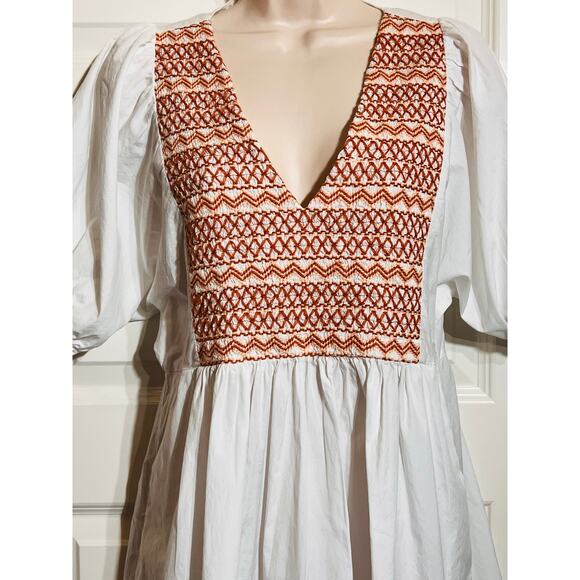 Madewell Embroidered Poplin V-Neck Mini Dress, Women's Size Small - Picture 3 of 11